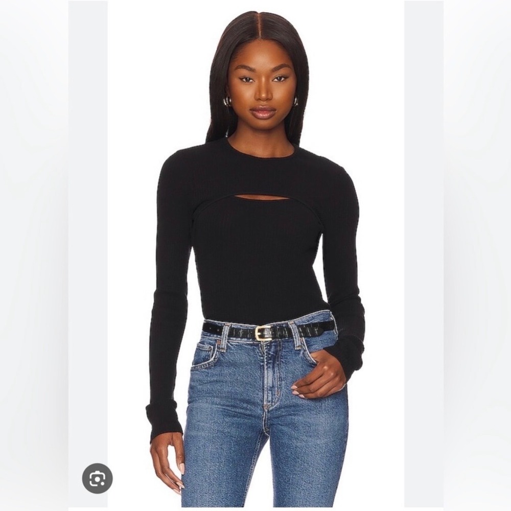 Agolde Lyza Rib Black Long Sleeve Cutout Top Organic Cotton XL A7139-1387